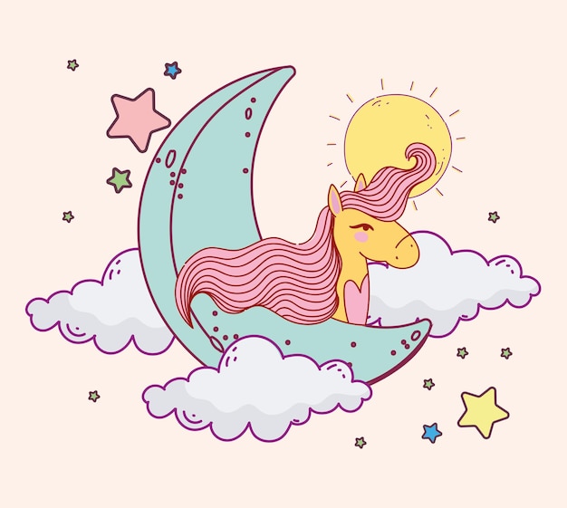 Vector linda luna unicornio