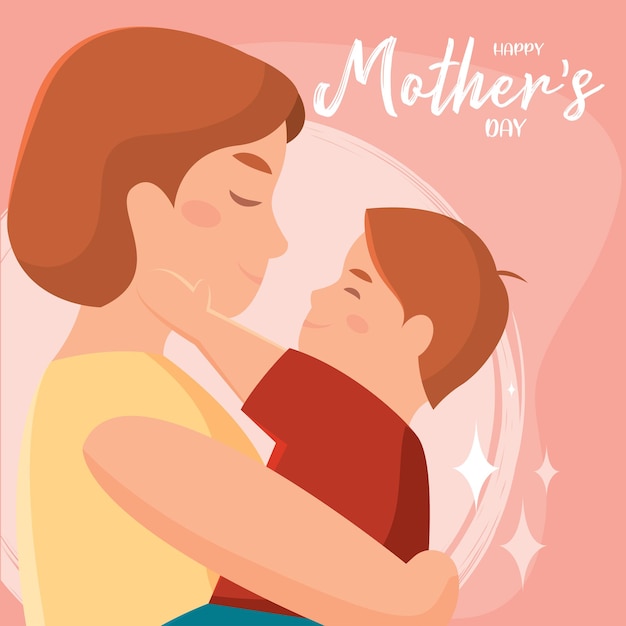 Linda madre abrazando a su hijo Feliz día de la madre Vector