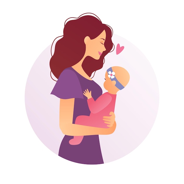Linda madre con hija recién nacida El concepto de familia de maternidad Mujer feliz abrazando bebé