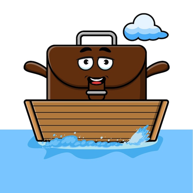 Linda maleta de dibujos animados sube al barco en la ilustración de carácter vectorial