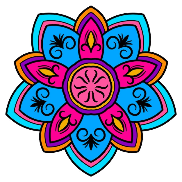 Linda mandala. Flor de garabato redonda ornamental aislada sobre fondo blanco.