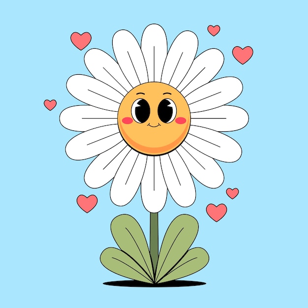 La linda margarita de dibujos animados con corazones