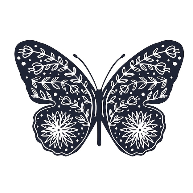 Linda mariposa con diseño de portada de fondo de adorno para colorear página de mariposa con flor