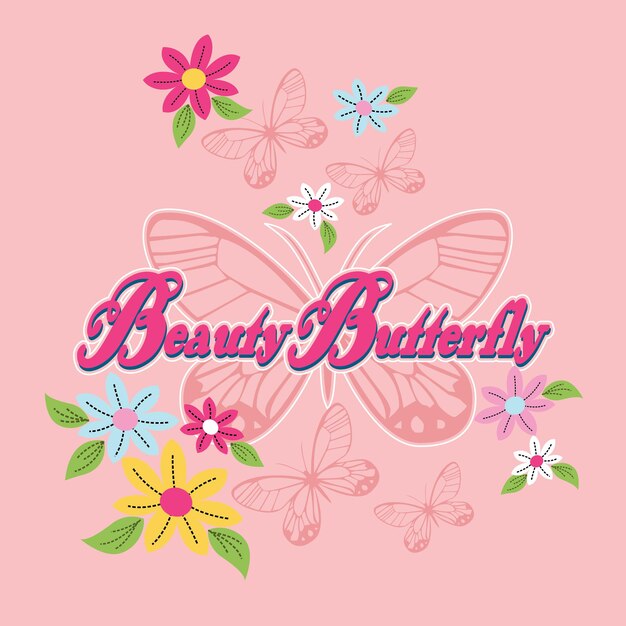 Linda mariposa con ilustración de vector de flor hermosa