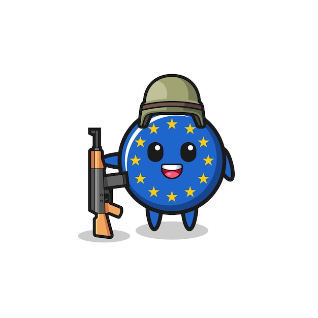 Linda mascota de la bandera del euro como un lindo diseño de soldado