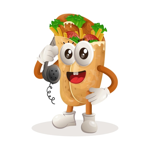 Linda mascota burrito levanta el teléfono contestando llamadas telefónicas