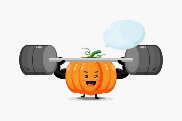Linda mascota de calabaza levantando una barra