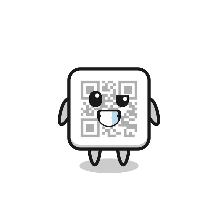 Vector linda mascota de código qr con una cara optimista