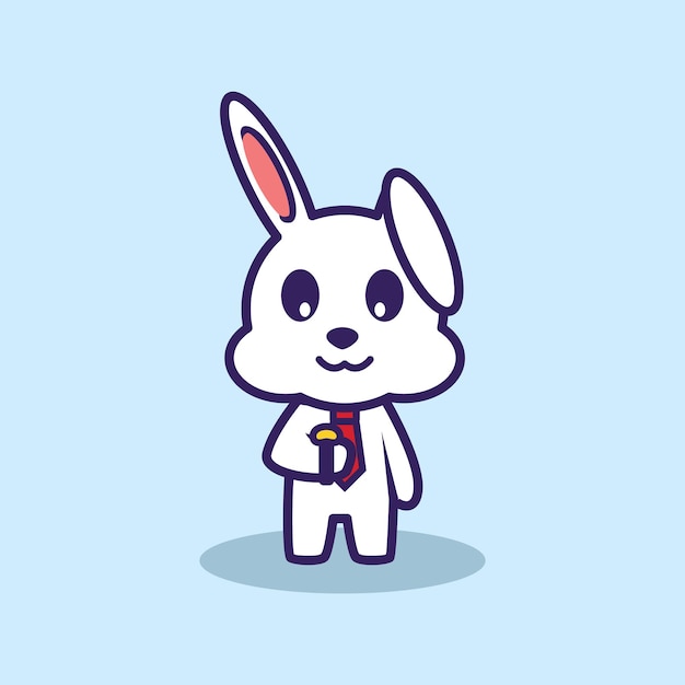 La linda mascota del conejito de negocios está mirando la hora en el reloj