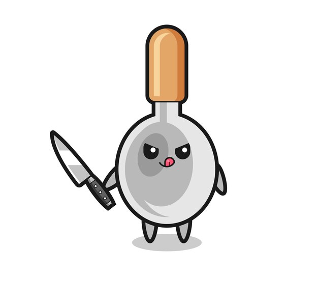 Linda mascota de cuchara de cocina como psicópata sosteniendo un cuchillo