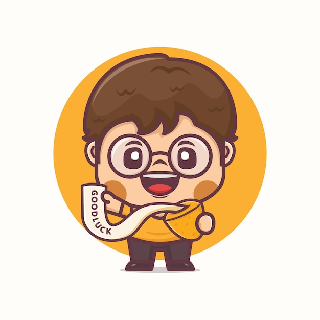 Linda mascota de dibujos animados con galleta de la fortuna