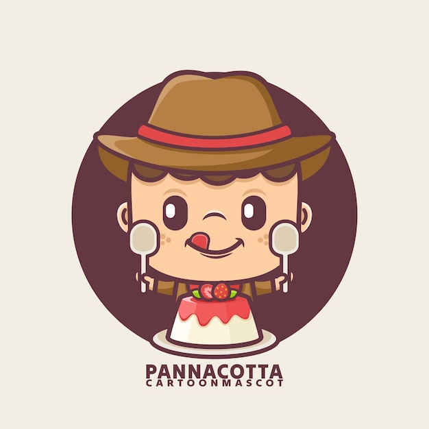 Una linda mascota de dibujos animados con panna cotta