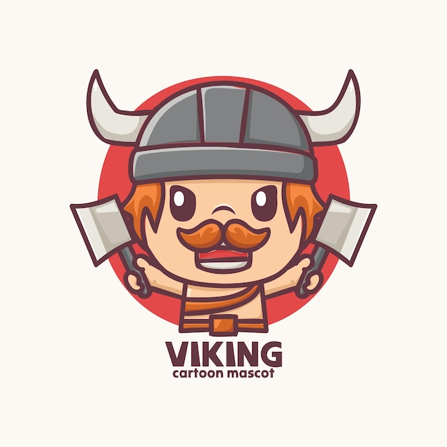 una linda mascota de dibujos animados vikinga con un hacha