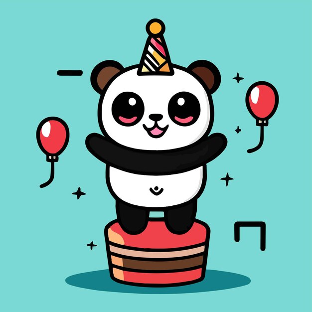 Linda mascota para un diseño de vector de dibujos animados plana panda para animales lindos Adecuado para diseño de cumpleaños