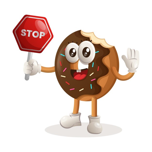 Linda mascota de donut con señal de stop calle señal de tráfico