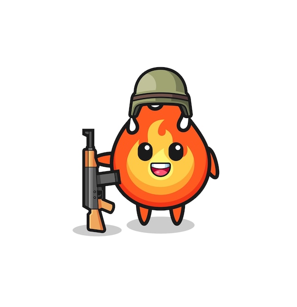 Linda mascota de fuego como soldado, diseño lindo