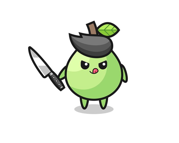 Linda mascota de guayaba como psicópata sosteniendo un cuchillo