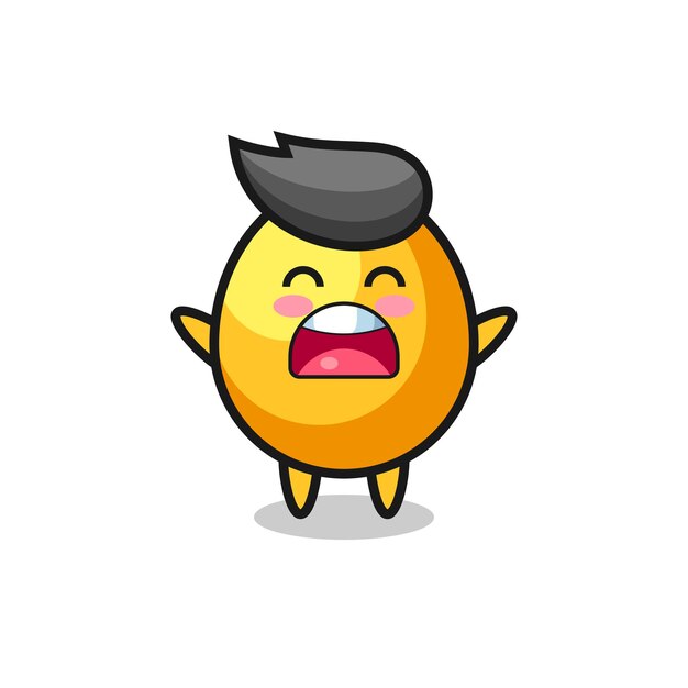 Linda mascota de huevo dorado con una expresión de bostezo, diseño de estilo lindo para camiseta, pegatina, elemento de logotipo