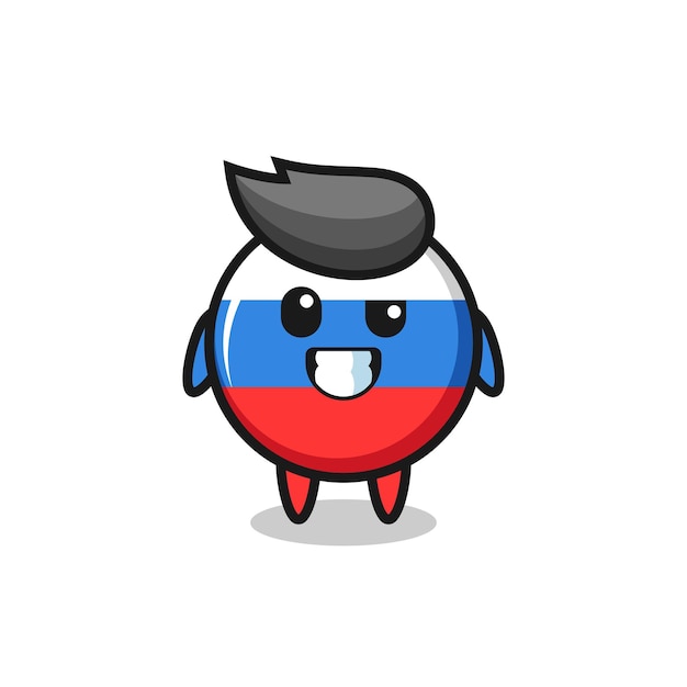 Linda mascota de la insignia de la bandera de Rusia con una cara optimista, diseño de estilo lindo para camiseta, pegatina, elemento de logotipo