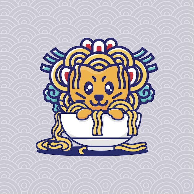 linda mascota de león ramen