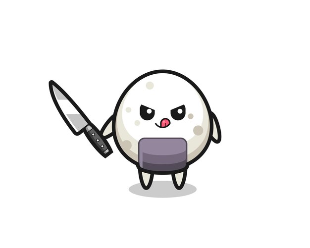 Linda mascota onigiri como psicópata sosteniendo un cuchillo