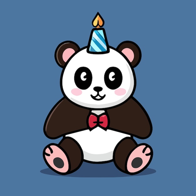 Linda mascota para un panda de cumpleaños, el panda lleva un diseño de dibujos animados planos de regalo para animales lindos