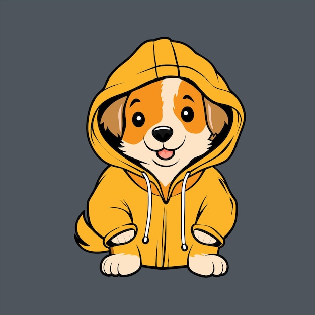 Linda mascota de perro con una chaqueta con capucha Icono de vector de dibujos animados Estilo de dibujos animados planos