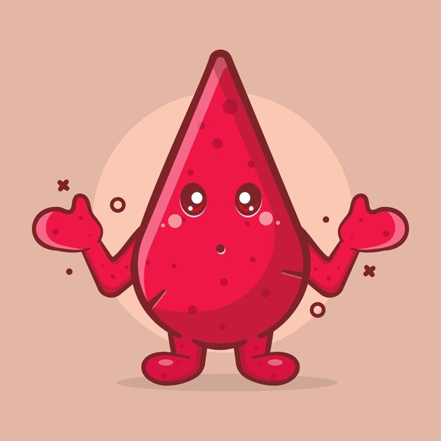 linda mascota de personaje de gota de sangre con gesto confuso dibujos animados aislados en diseño de estilo plano