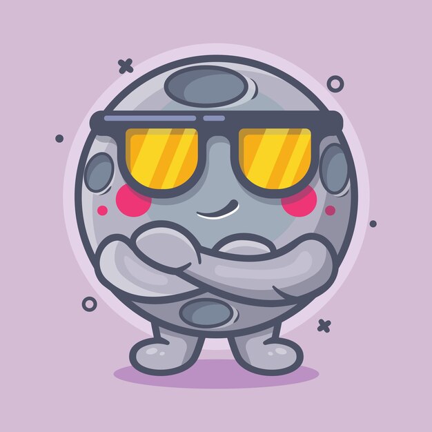 linda mascota de personaje de luna con expresión fresca dibujos animados aislados en diseño de estilo plano