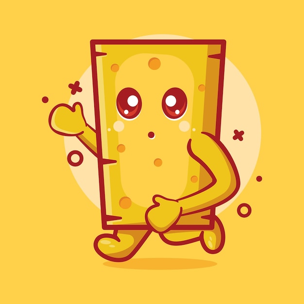 Linda mascota de personaje de queso ejecutando dibujos animados aislados en un diseño de estilo plano