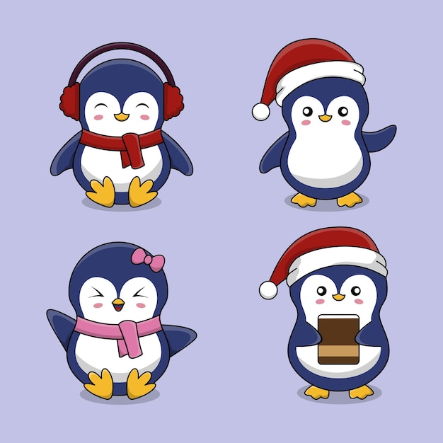 Linda mascota de pingüino con tema navideño