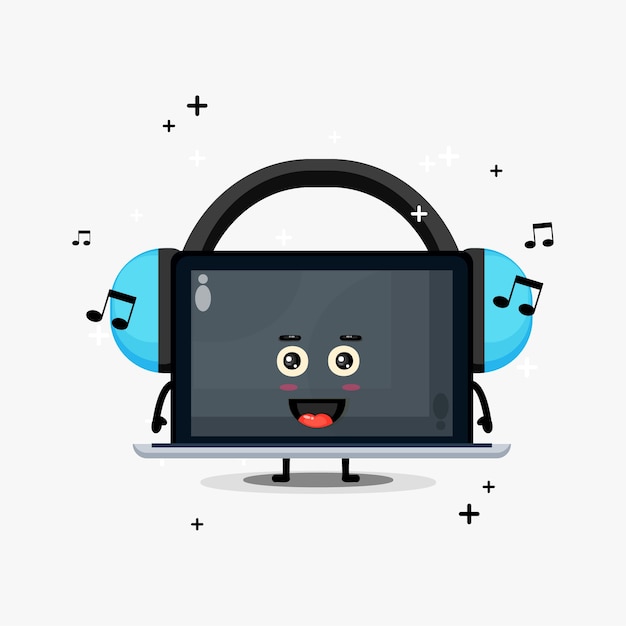 Linda mascota portátil escuchando música
