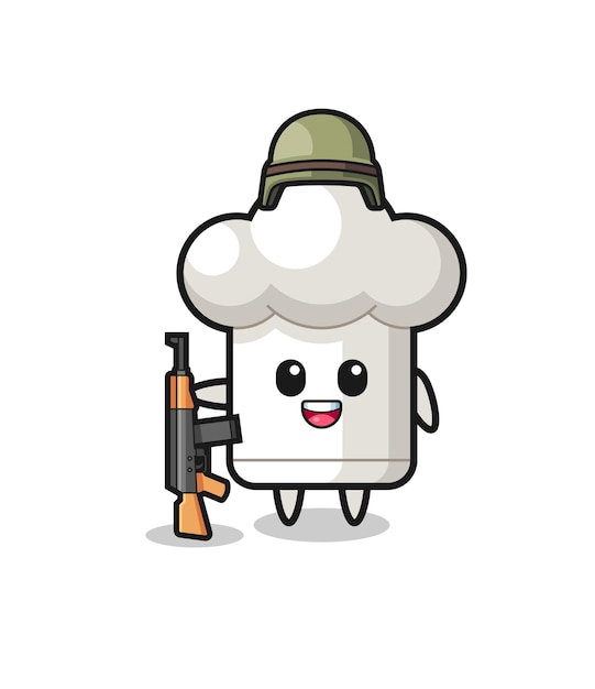 Linda mascota de sombrero de chef como soldado