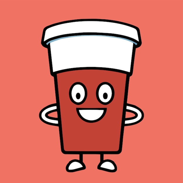 Linda mascota para una taza de café con una expresión feliz diseño de dibujos animados plana premium y vector simple