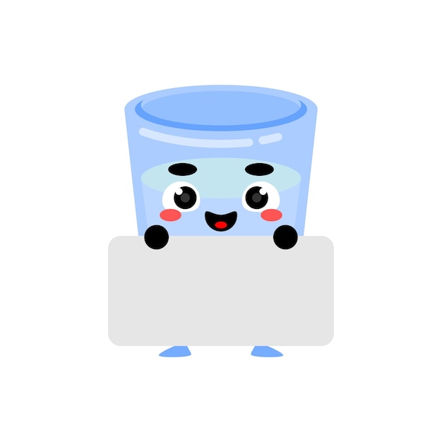 Linda mascota de vaso para beber sosteniendo una pancarta