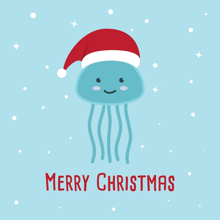 Una linda medusa con sombrero de Santa Claus.