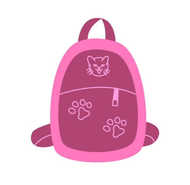 Linda mochila escolar para niños bolsa para suministros escolares estilo de dibujos animados de moda ilustración vectorial moderna en fondo blanco diseño plano dibujado a mano
