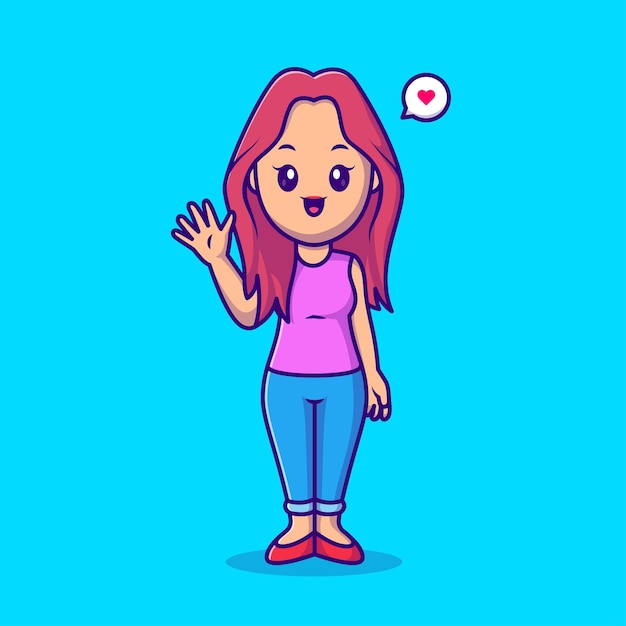 Linda mujer agitando la mano dibujos animados vector icono ilustración personas naturaleza icono concepto aislado plano