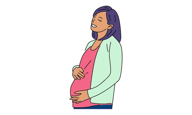 Linda mujer embarazada acariciando su vientre