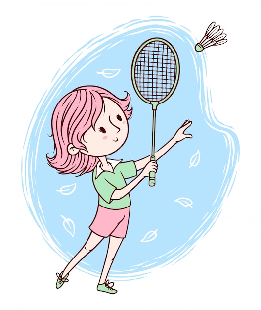 Linda mujer jugando ilustración de bádminton