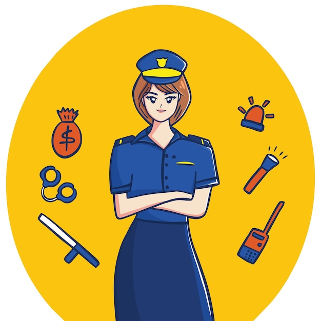 linda mujer policía, ilustración de mujer de seguridad