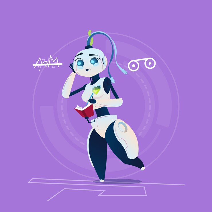 Vector linda mujer robot escuchando