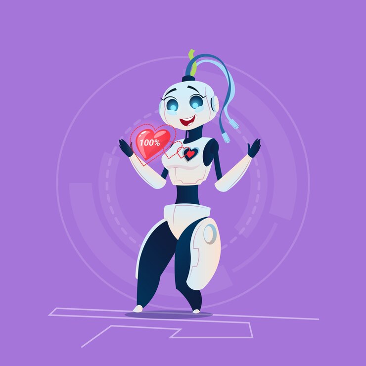 Vector linda mujer robot con forma de corazón