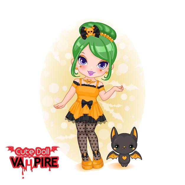 Vector linda muñeca vampiro chibi girl