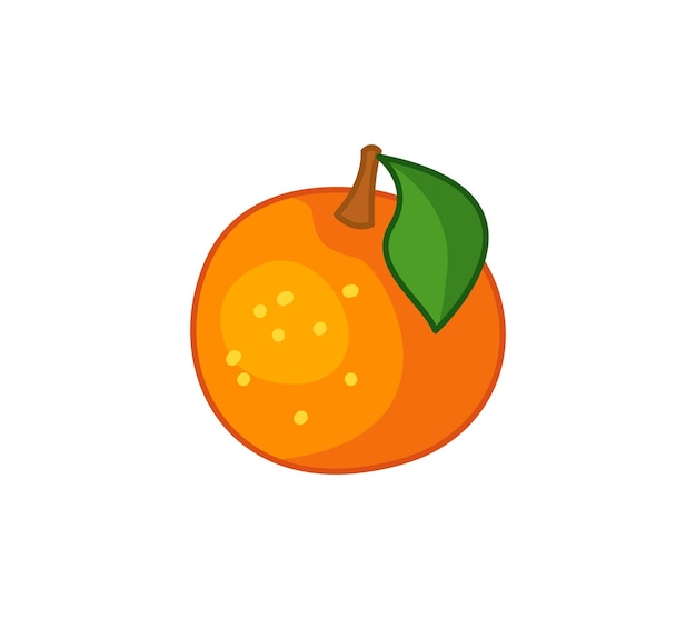 Linda naranja con hoja verde ilustración vectorial de una fruta en un estilo infantil de dibujos animados aislado