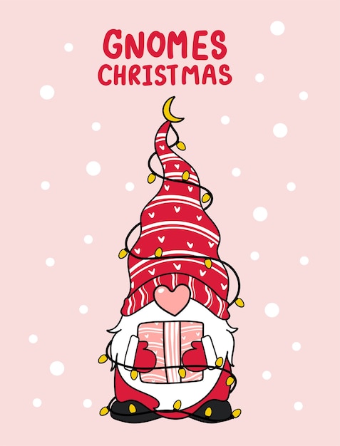 Linda nariz rosa gnomo Navidad con ilustración de dibujos animados de luz