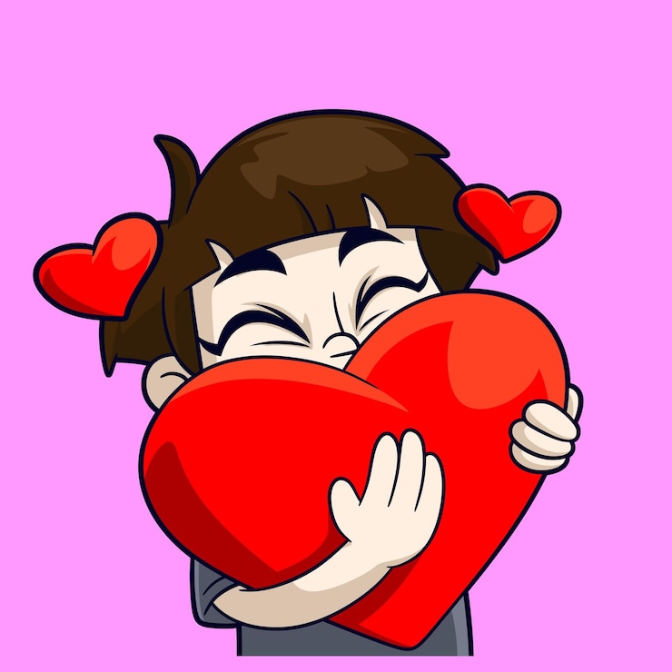 Vector linda niña abrazando amor concepto aislado premium vector estilo de dibujos animados