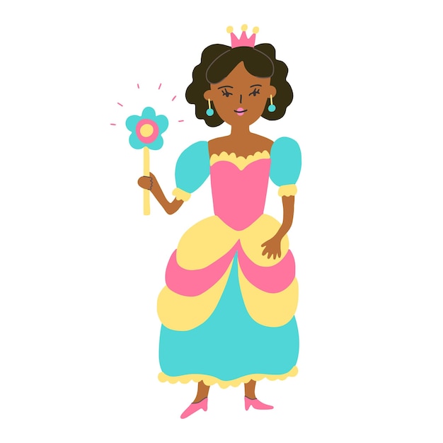 Linda niña afroamericana princesa dibujada a mano ilustración plana