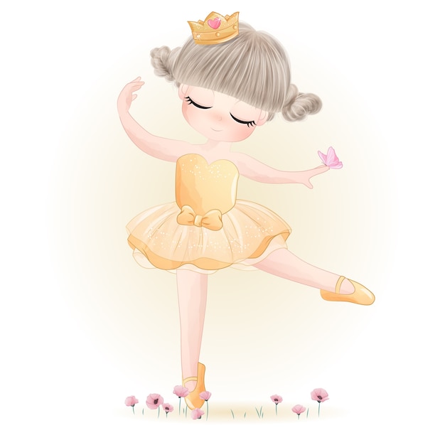 Linda niña bailarina con ilustración acuarela