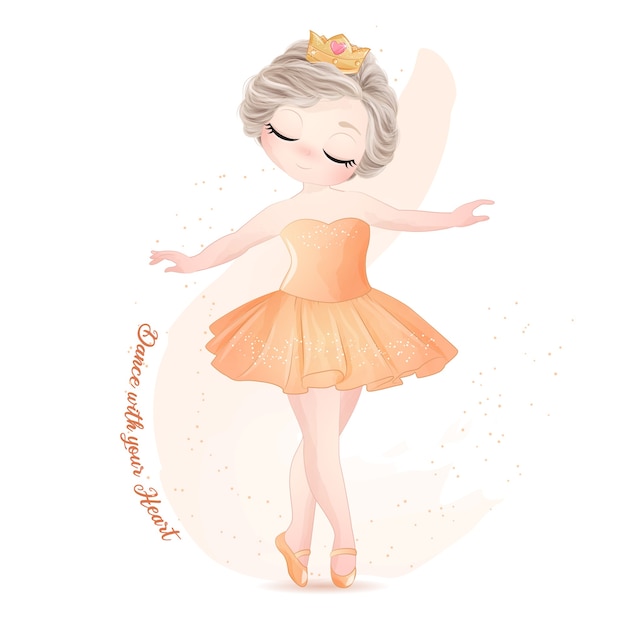 Linda niña bailarina con ilustración acuarela